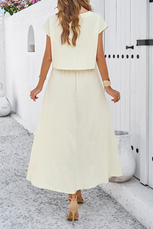 Slit Crop Top Ruched Midi Skirt Suits