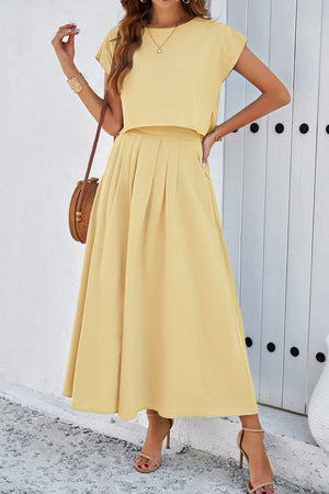 Slit Crop Top Ruched Midi Skirt Suits
