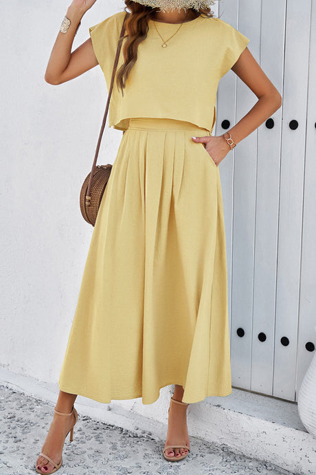 Slit Crop Top Ruched Midi Skirt Suits