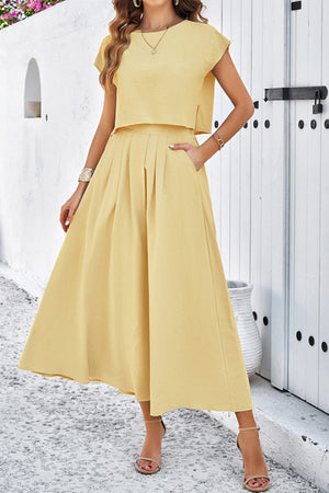 Slit Crop Top Ruched Midi Skirt Suits
