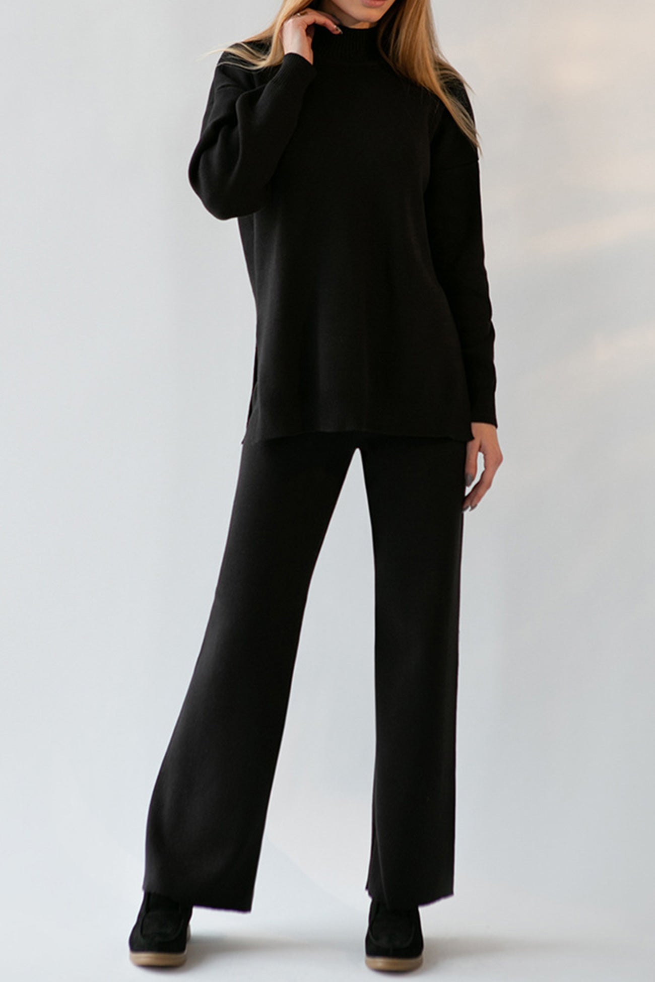 Crew Neck Slit Hem Knitted Pants Suits – AROLORA