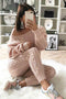 Sloping Shoulder Cable Knit Pants Set