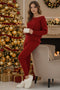 Sloping Shoulder Cable Knit Pants Set