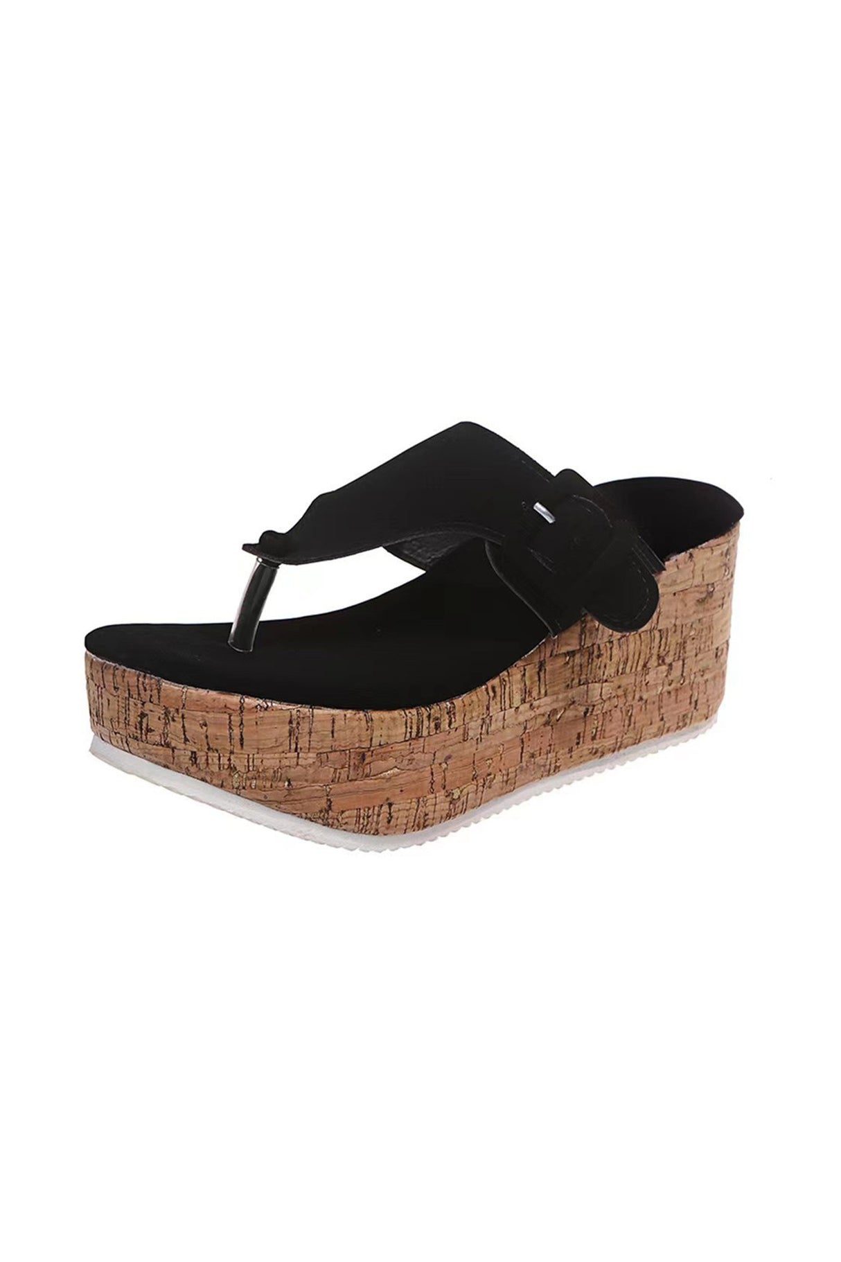 Solid Buckle Thick Sole Thong Sandals
