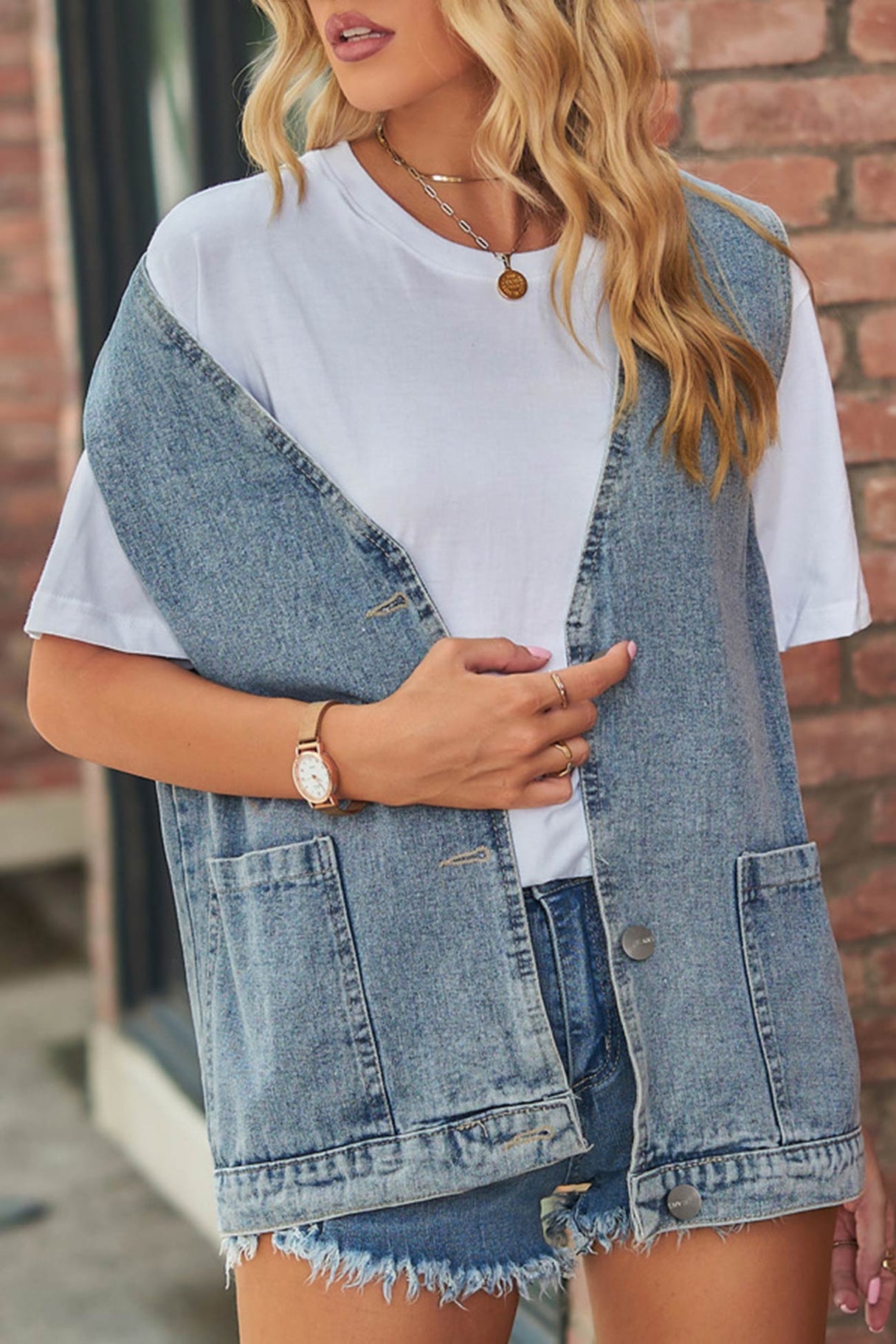 Solid Button-down Denim Jacket
