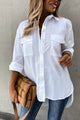 Arolora Solid Button-down High Low Hem Blouse