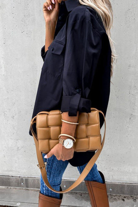 Arolora Solid Button-down High Low Hem Blouse