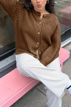 Arolora solid-color-botton-down-cardigan