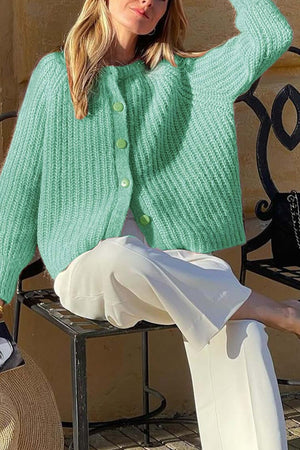 Arolora solid-color-botton-down-cardigan