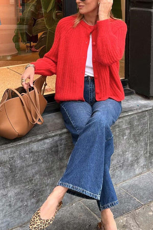 Arolora solid-color-botton-down-cardigan