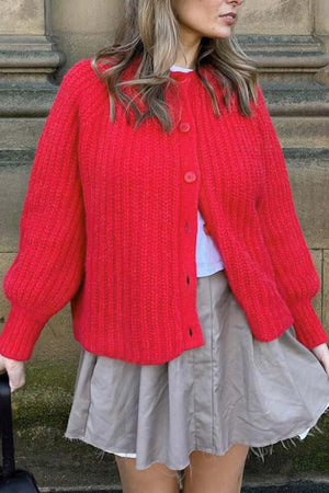 Arolora solid-color-botton-down-cardigan