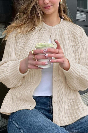 Arolora solid-color-botton-down-cardigan