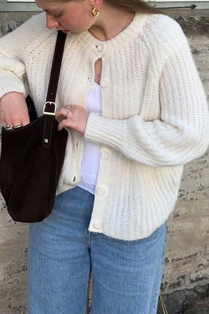 Arolora solid-color-botton-down-cardigan