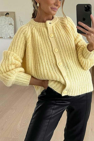 Arolora solid-color-botton-down-cardigan