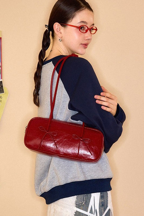 Solid Color Bow-tied Top-handle Bag