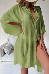Solid Color Button Down Cover-up Shirt Dress
