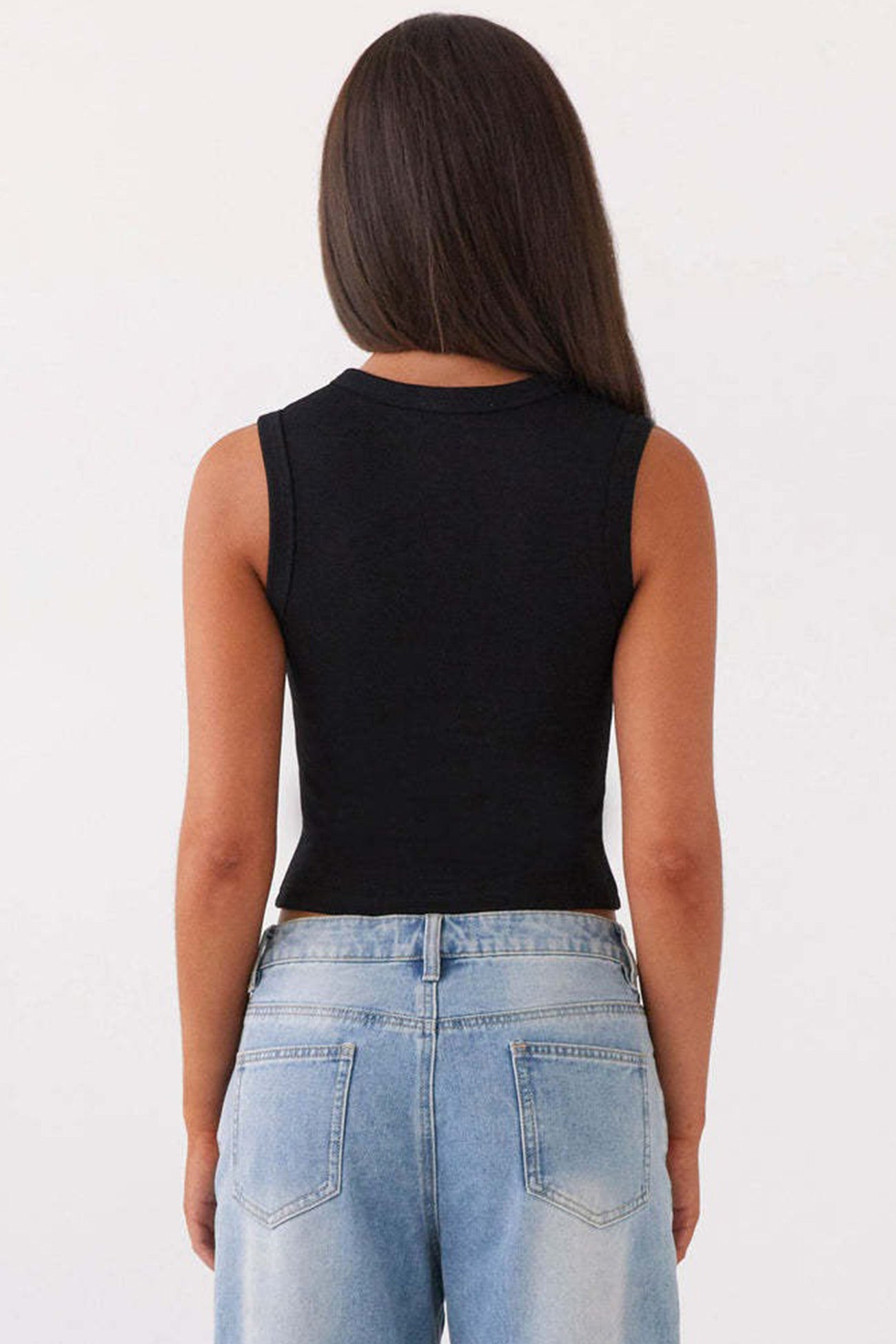 Arolora Solid Color Button-down Knit Tank Top