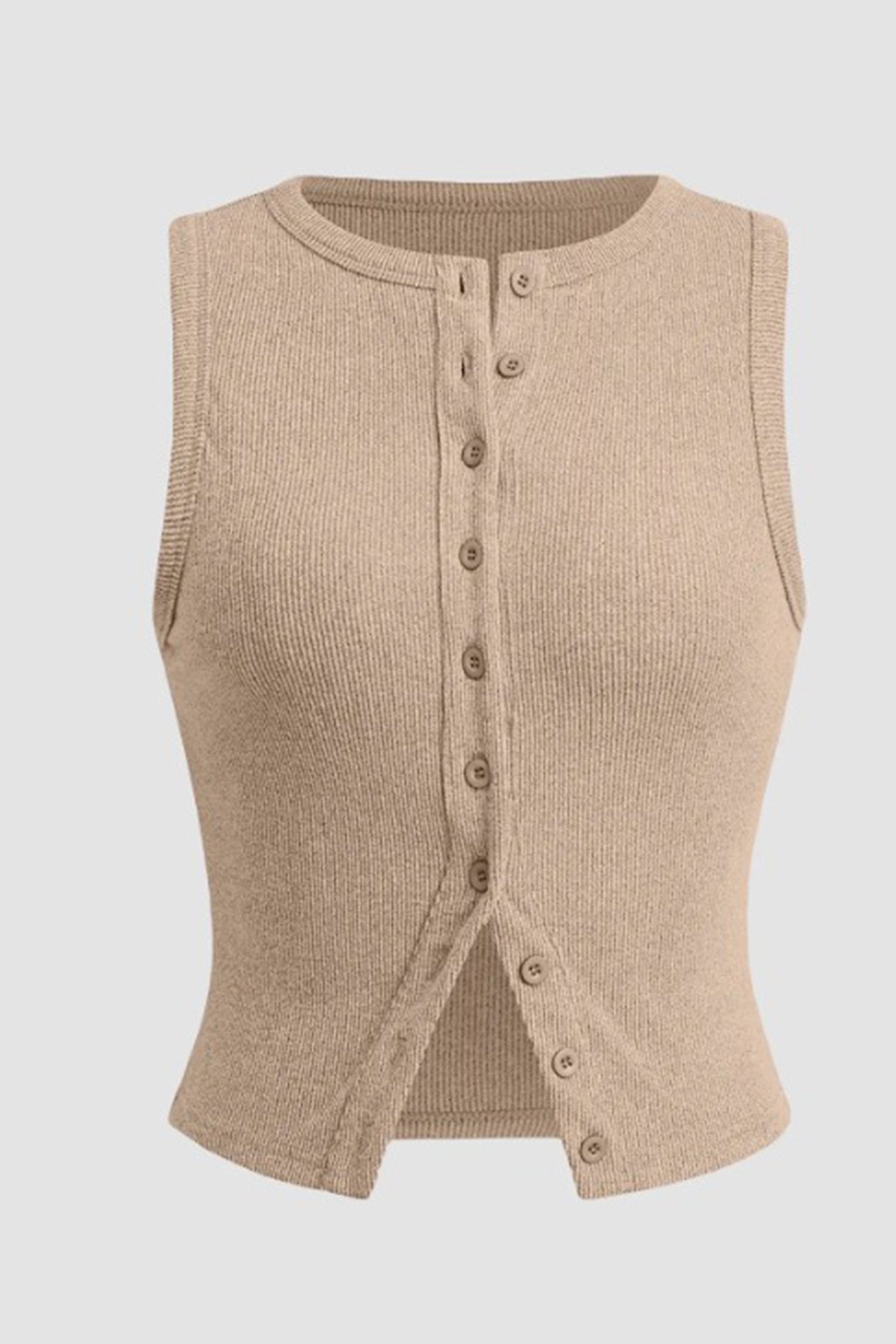 Arolora Solid Color Button-down Knit Tank Top