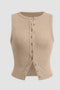 Arolora Solid Color Button-down Knit Tank Top