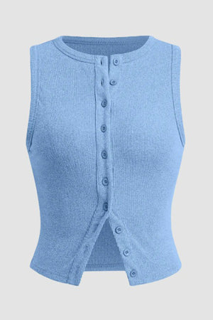 Arolora Solid Color Button-down Knit Tank Top