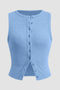 Arolora Solid Color Button-down Knit Tank Top