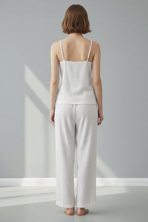 Solid Color Cotton Spaghetti Straps Long Pants Set