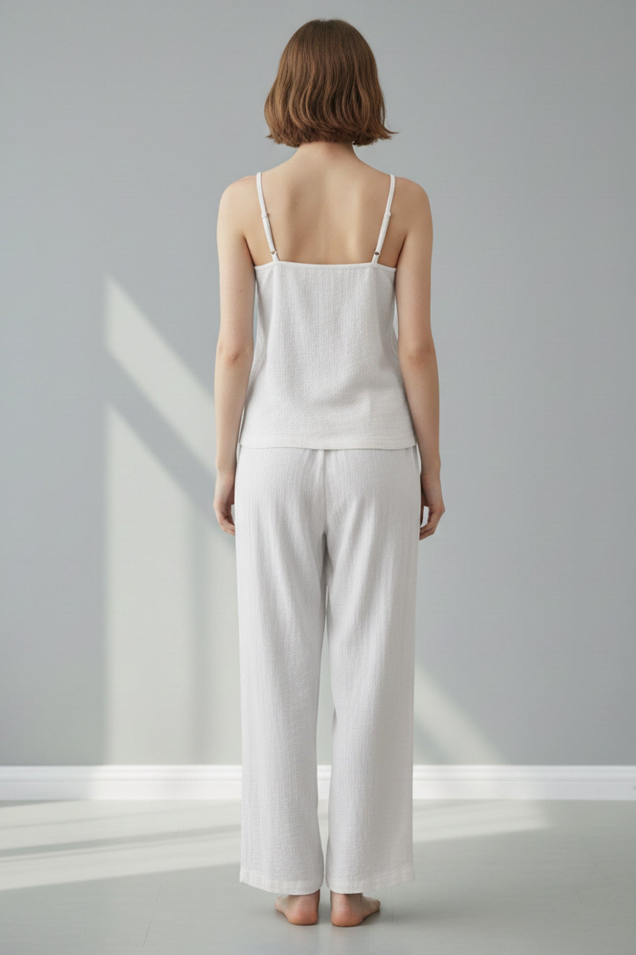 Solid Color Cotton Spaghetti Straps Long Pants Set