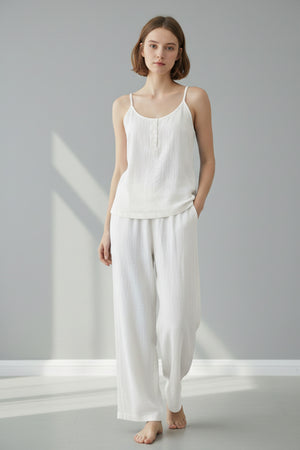 Solid Color Cotton Spaghetti Straps Long Pants Set