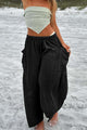 Solid Color Drawstring Pocket Wide Leg Pants