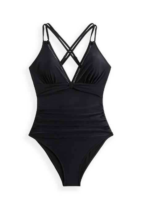 Arolora Solid Color Front Knot One-Piece Swimsuit