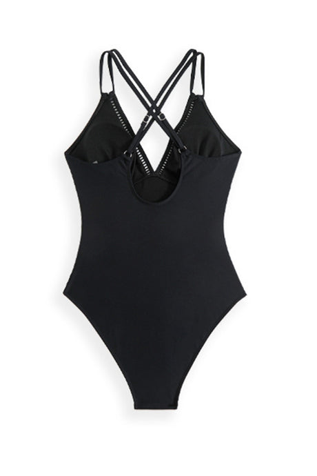 Arolora Solid Color Front Knot One-Piece Swimsuit