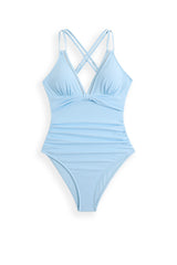 Arolora Solid Color Front Knot One-Piece Swimsuit