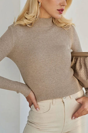 Solid Color Half-turtleneck Slim Knitted Layer Top