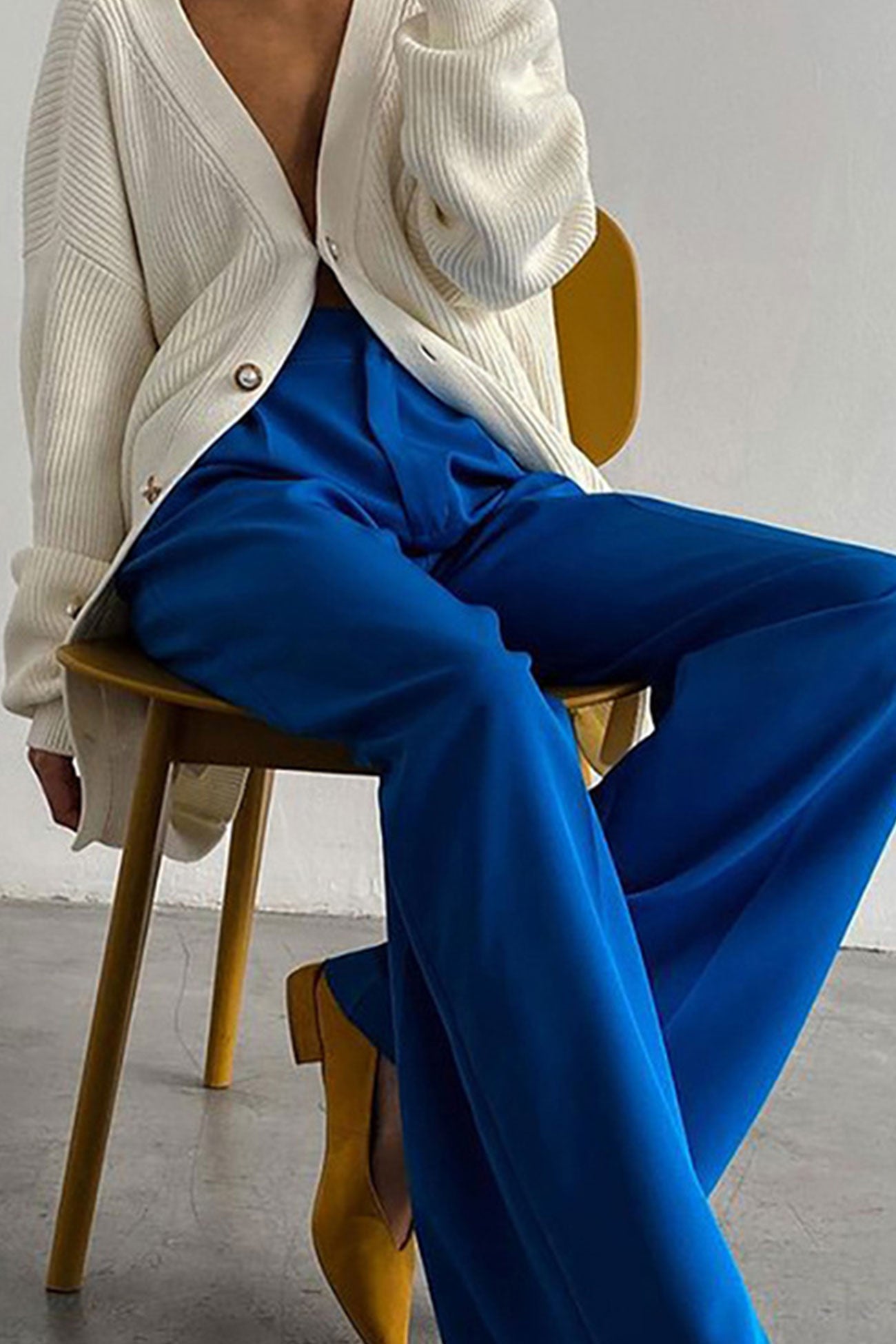 Arolora Solid Color High Waist Loose Suit Pants