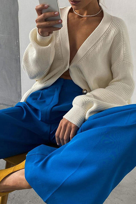 Arolora Solid Color High Waist Loose Suit Pants