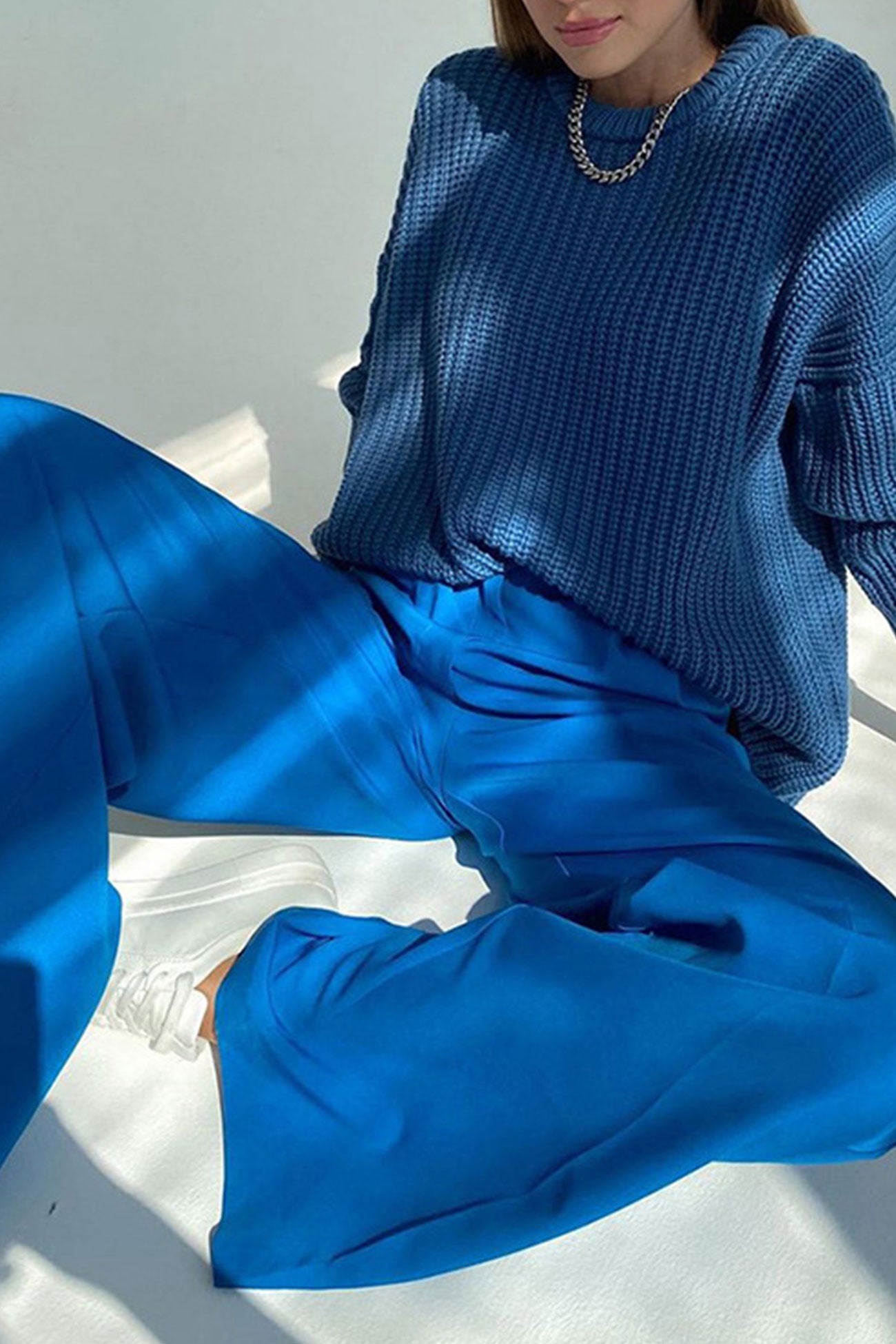 Arolora Solid Color High Waist Loose Suit Pants