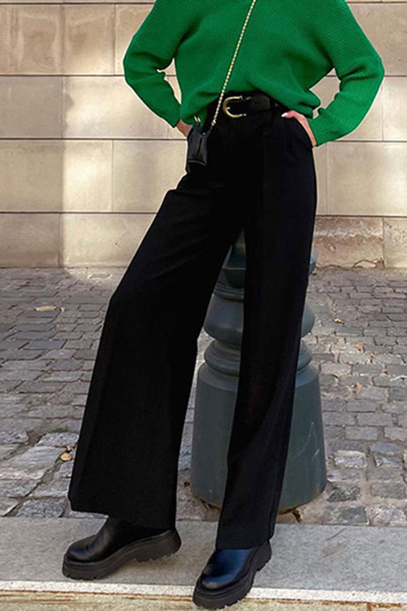 Arolora Solid Color High Waist Loose Suit Pants