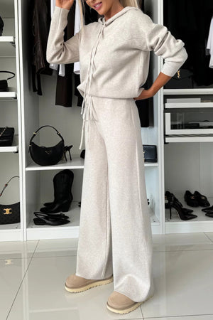 Solid Color Hooded Sweatshirt Wide-leg Outfit Set