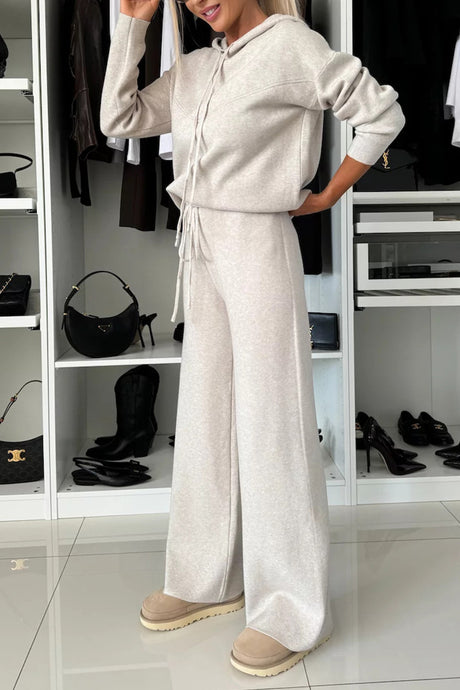 Solid Color Hooded Sweatshirt Wide-leg Outfit Set