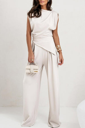 Arolora Solid Color Irregular Vest Pants Set