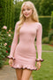 Solid Color Long Sleeve Ruffled Bodycon Dress