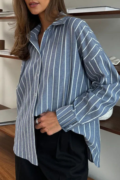 Solid Color Long Sleeve Striped Shirts