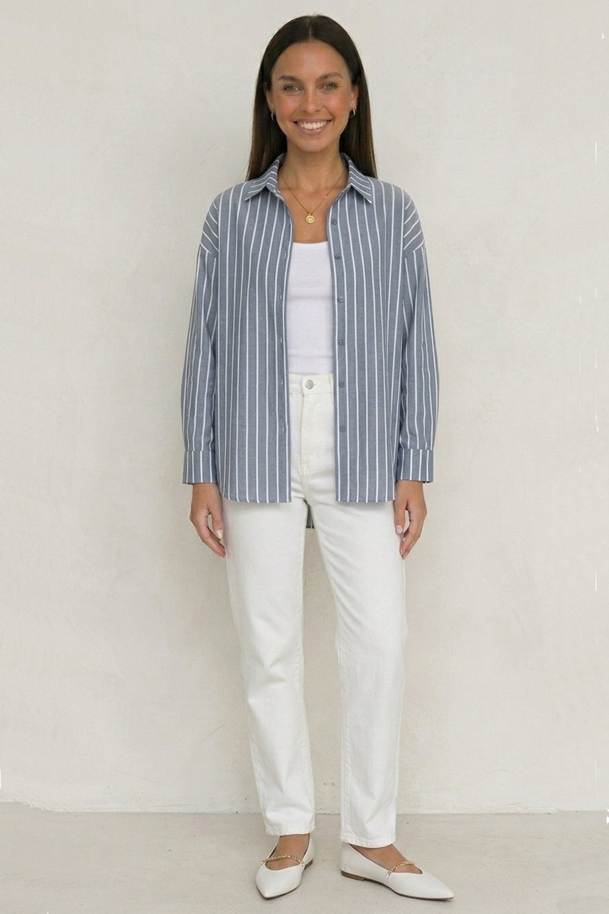 Solid Color Long Sleeve Striped Shirts