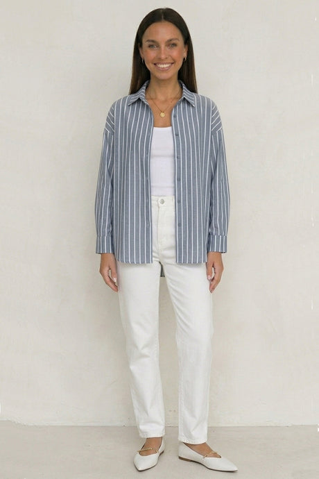 Solid Color Long Sleeve Striped Shirts