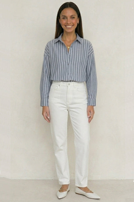 Solid Color Long Sleeve Striped Shirts