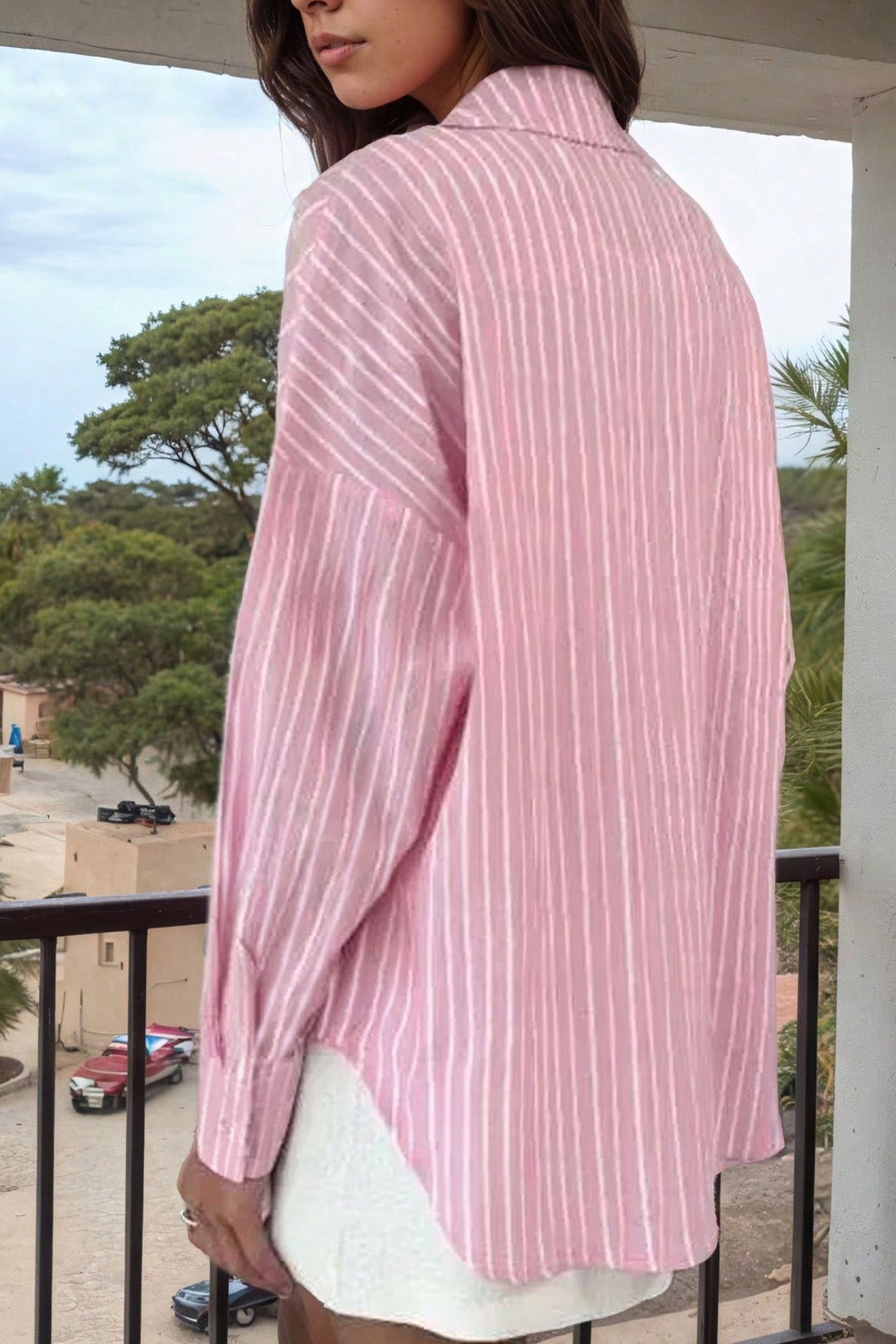 Solid Color Long Sleeve Striped Shirts