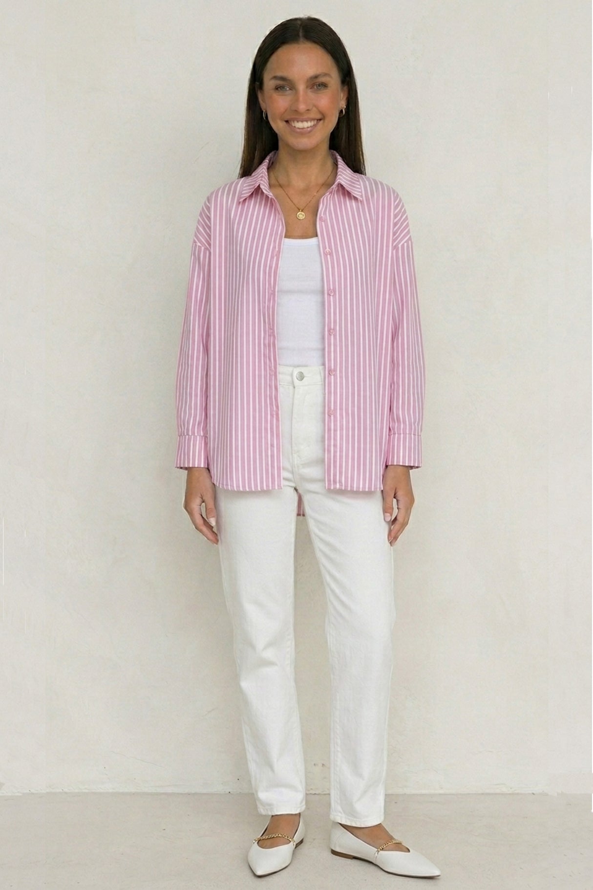 Solid Color Long Sleeve Striped Shirts