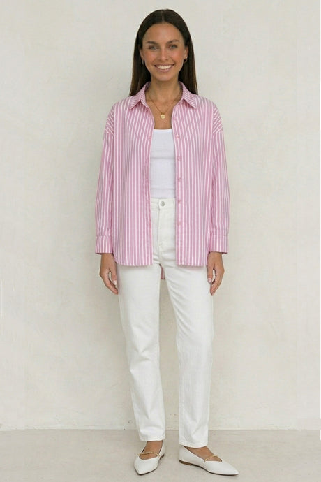 Solid Color Long Sleeve Striped Shirts