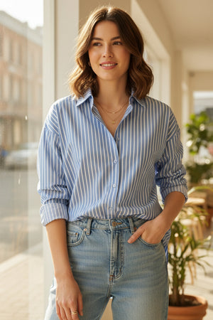 Solid Color Long Sleeve Striped Shirts