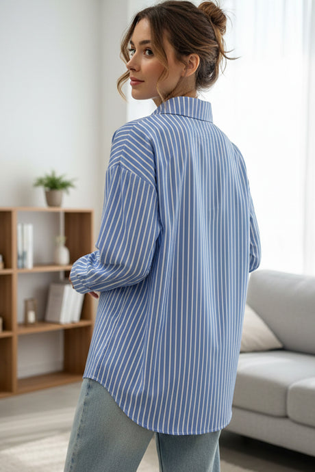 Solid Color Long Sleeve Striped Shirts